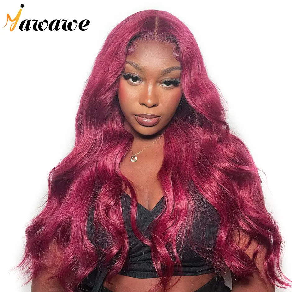 

99J Body wave Burgundy glueless frontal wigs human hair wigs Preplucked glueless wig human hair ready to wear Ywawe hair
