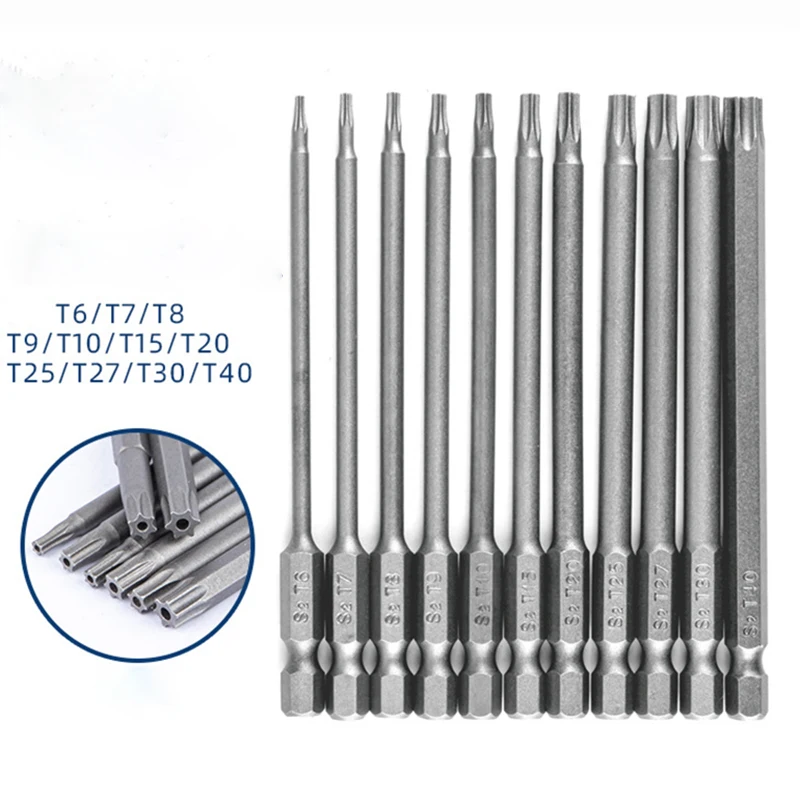 11PC Torx Security Bit Set S2 Steel Professional Magnetic High Precision Screwdriver Bits for Home & Electronics Repair 50-100mm