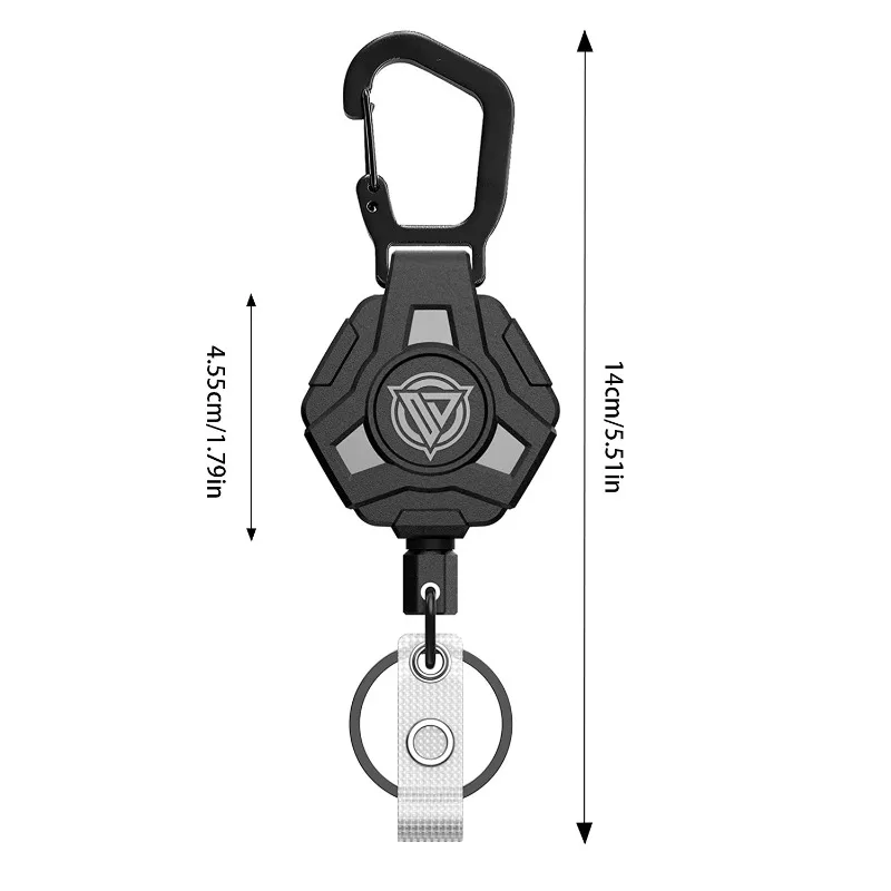 Black Polygonal Carabiner Retractable Badge Reel With Steel Wire Rope, Anti-lost Anti-theft Stretch Key Holder Clip Outdoor