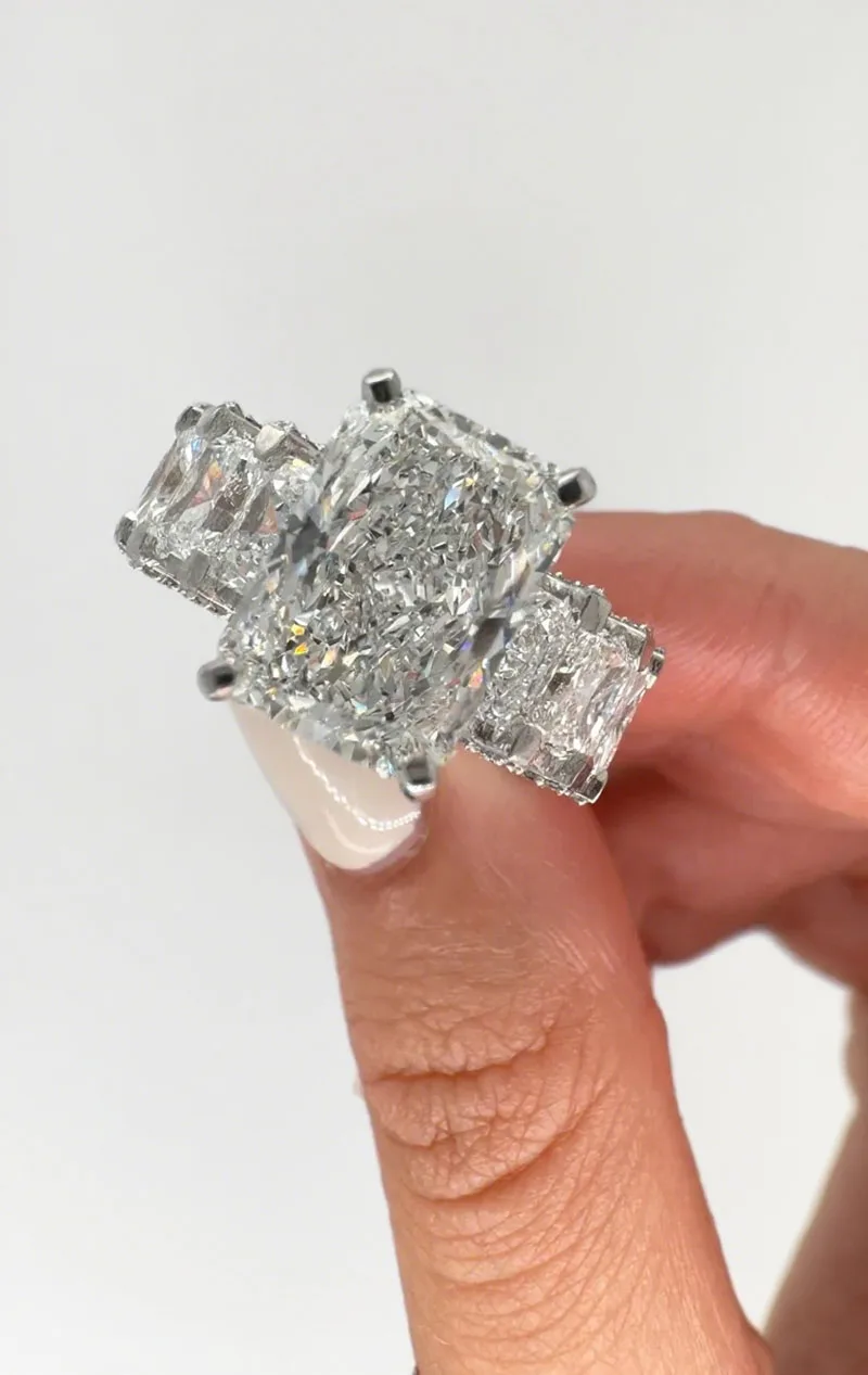 11 Ctw Radiant Cut Lab Grown Diamond  EF Color VS VVS Clarity IGI Certificate Engagement Ring Radiant Side Stones 14k Gold