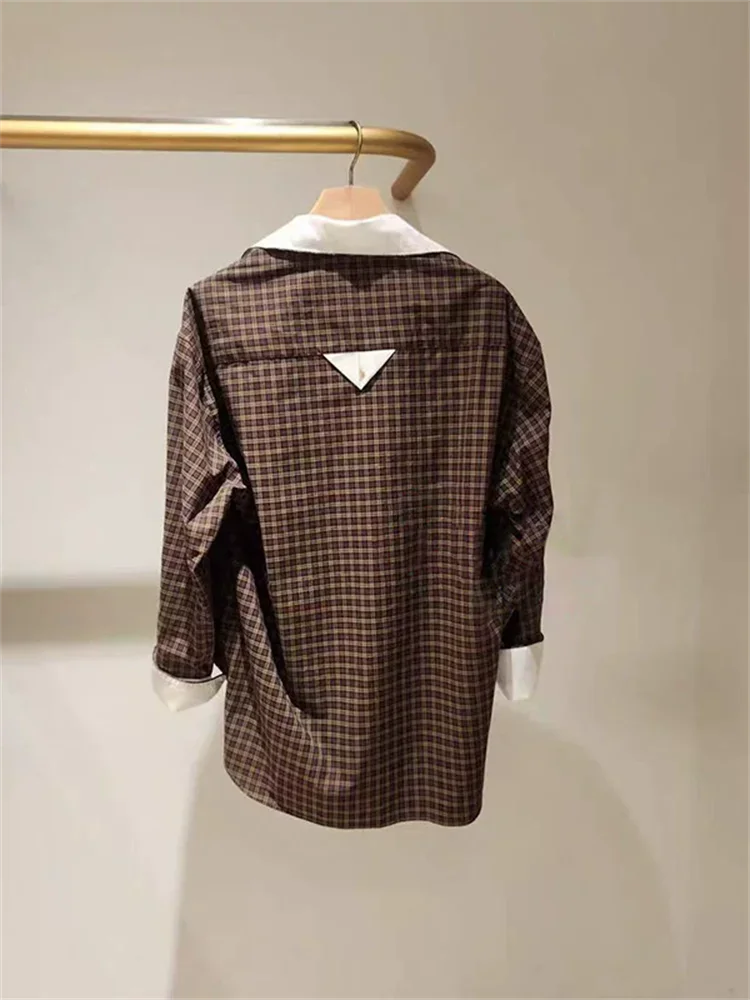 خمر منقوشة النساء الربط بدوره إلى أسفل طوق قميص بلايز غير النظامية هملين بلوزة عصرية فضفاضة للإناث 2025 الخريف