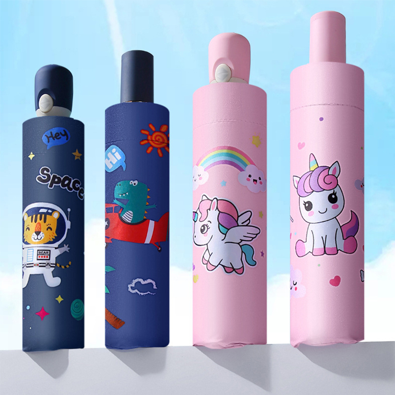  Folding Automatic Umbrella with Reflective Stripes Cute Umbrella Unicorn Astronaut Dinosaur UV Blocking Windproof Fashion 