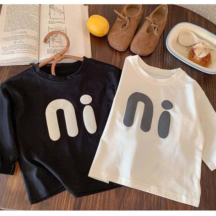 

2025 Autumn New Children Long Sleeve T Shirts Fashion Letter Print Tee For Boys Girls Kids Cotton T Shirts Baby Casual Tops
