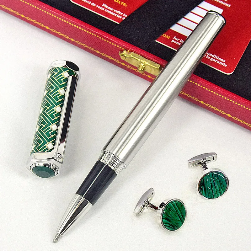 luxo square line padrao roller ball pen silver trim escrita suave agd hercules ct s dcros verde 01