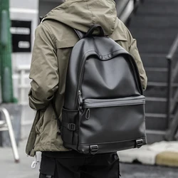 Large Black Leather Backpack Wear-resistant for Men Business Travel Waterproof Daypack Stylish PVC 16 Inch Laptop Backpack