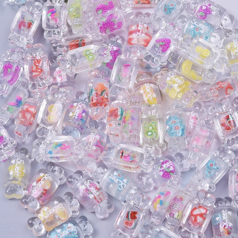 10/30/50/100pcs/Lot Handmade Transparent Color Fruit Candy Charms Cute Resin Flower Candy Pendant For DIY Jewelry Making Craft