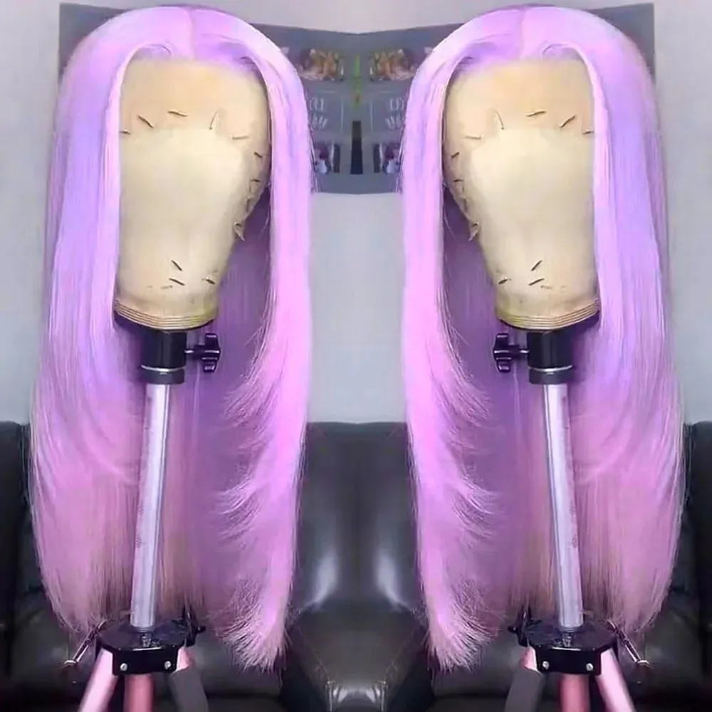 Light Purple Layered Wig Straight Lace Frontal Wig PrePlucked 13x4 HD Lace Wig Synthetic High Quality Heat Resistant Cosplay