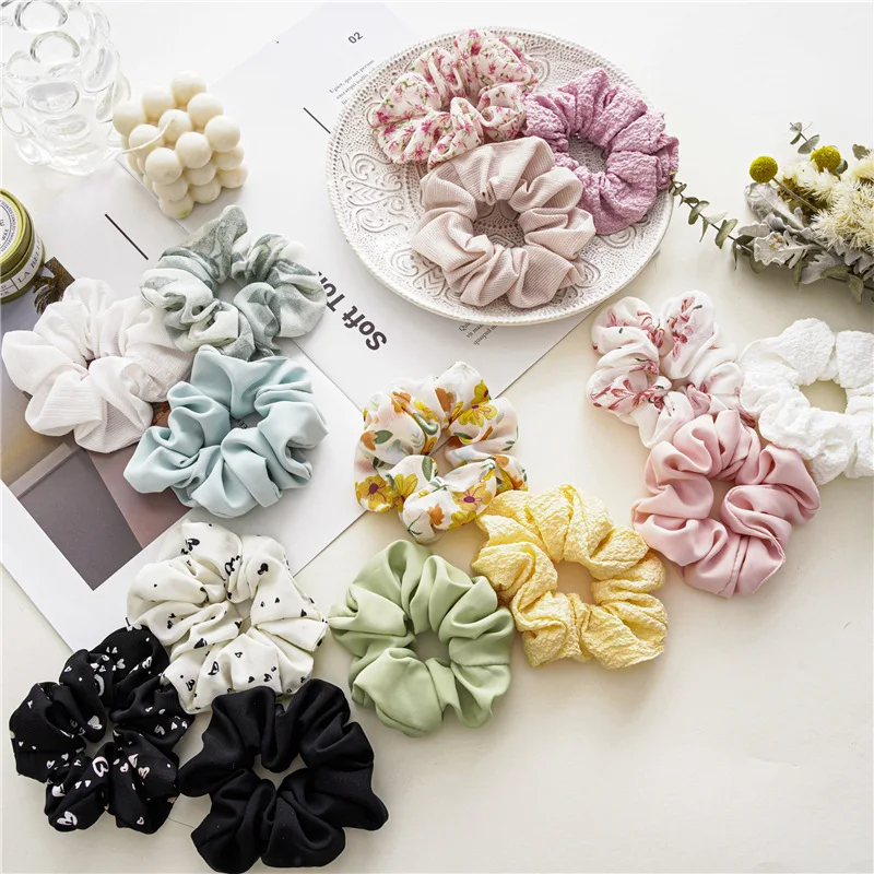 Summer New Floral Print 3PC/SET Large Bowel Scrunchie Wholesale For Elegant Lady Chiffon Elastic Hair Scrunchies Hair Accessorie