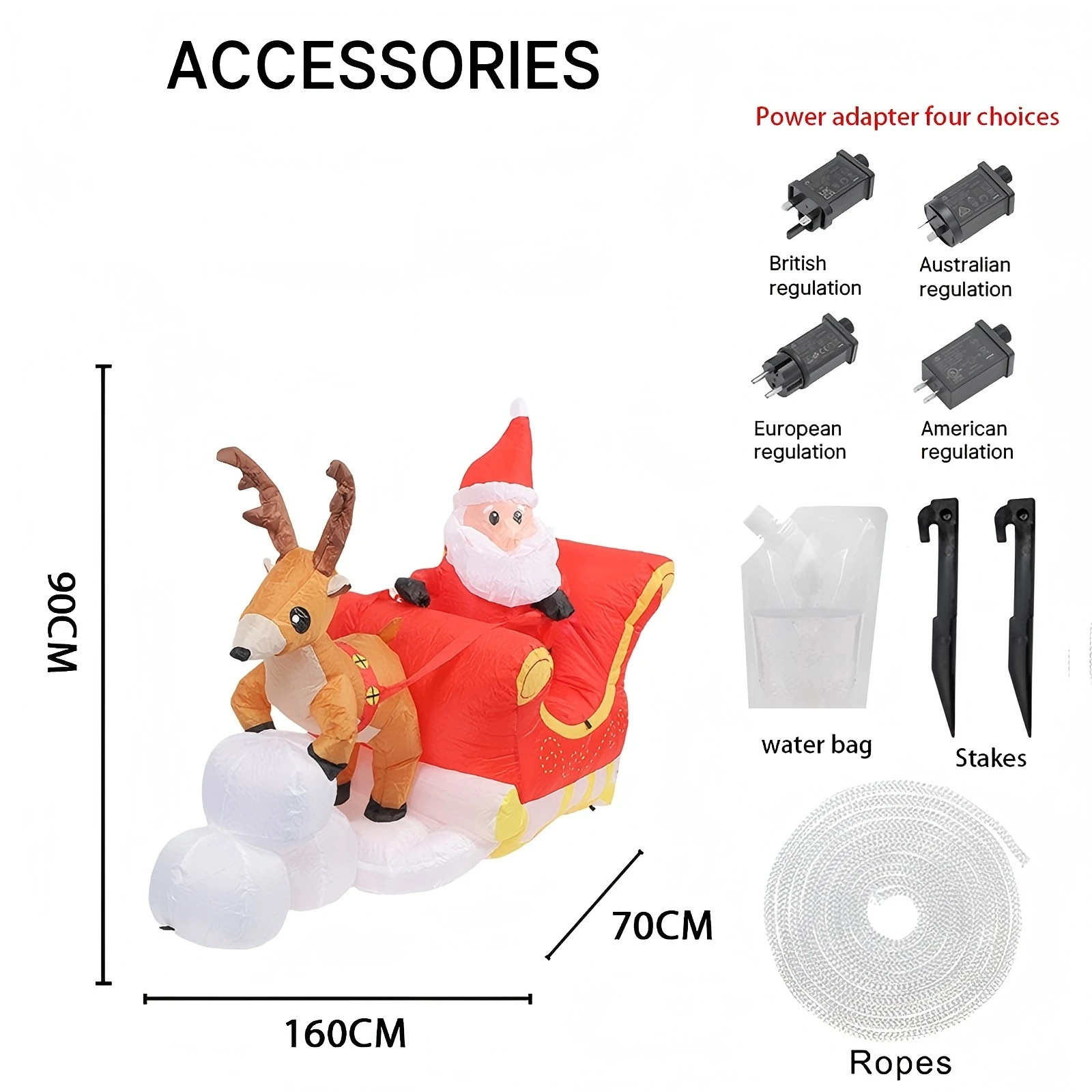 5.3FT LED Light Inflatable Yard Decor Santa Claus Reindeer Sleigh Xmas Toy Supplies Home Decor Ornaments Gifts Christmas Holiday