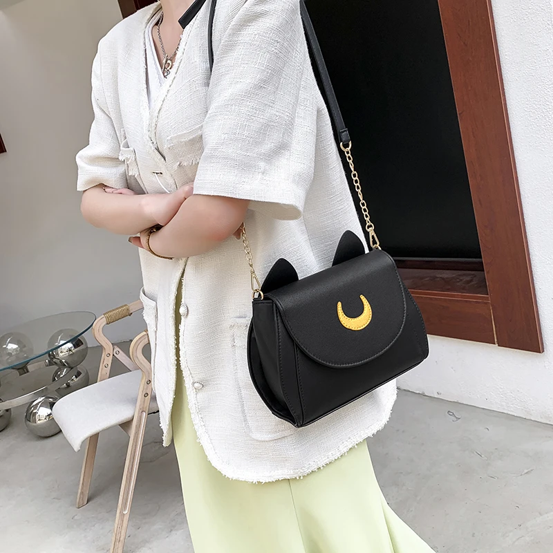 2023 Summer Sailor Moon Ladies Handbag Cat Shape Chain Women Shoulder Bag PU Leather Bag Women Tote Bag Crossbody Leather Wallet