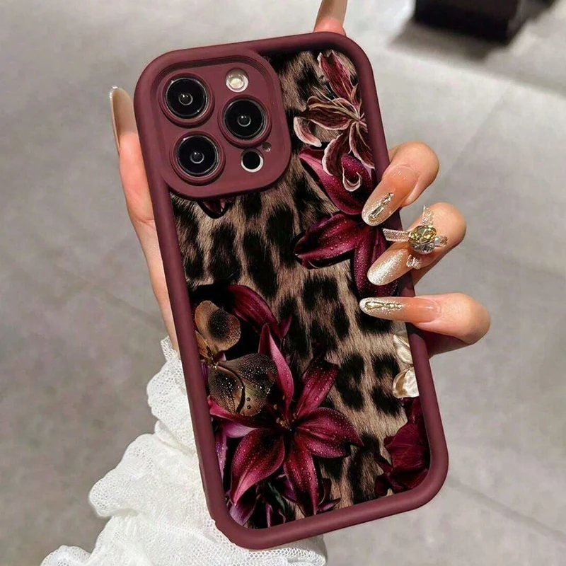 Funda Linda con Diseño de Lirio Rosa y Leopardo para iPhone 17 16 15 14 13 12 11 Pro Max XS X XR 7 8 Plus 17 Air 6