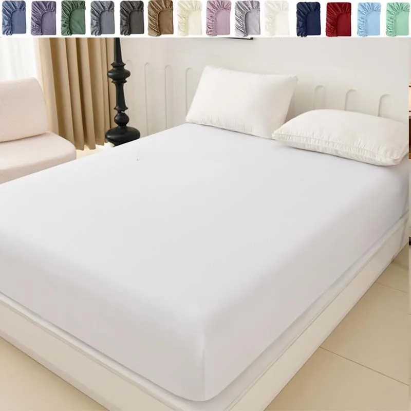 Solid Color Brushed Fitted Sheet Single Double Queen King Elastic Mattress Protector Covers Non-Slip Bed Cover for Home Hotel