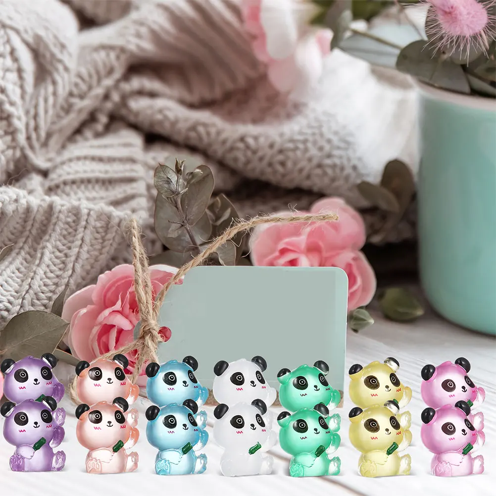 

35 Pcs Luminous Panda Decoration Mini Animal Sculpture Cute Resin Statue Cartoon