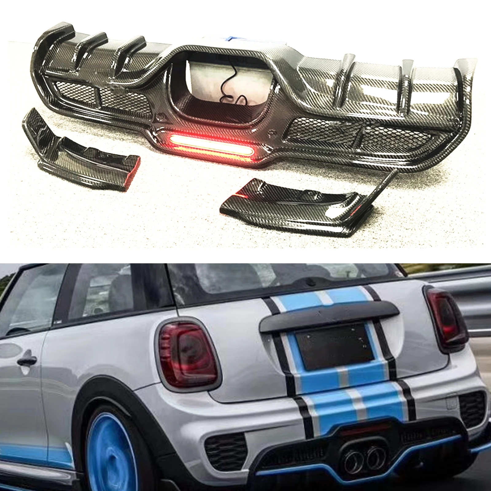 

Carbon Fiber Rear Bumper Lip Boot Spoiler Splitter Diffuser With Light For Mini Cooper S F54 F55 F56 F57 Advance Version