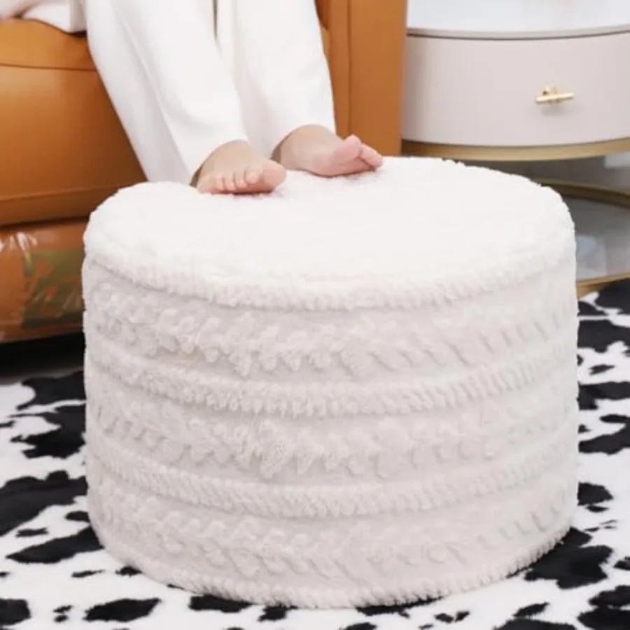 

Round Footstool Ottoman for Living Room, Entryway, Hallways and Bedrooms 20x14 Inch Multi-Functional Modern Feet Stool in Ivory