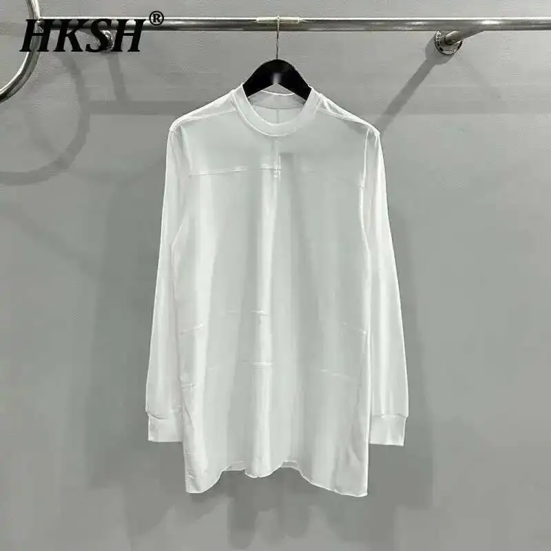 

HKSH Men's Tide Dark RO Style 2024 Autumn New Light Mature Casual Splicing Niche Design Loose Solid Color Bottom T-Shirt HK2371