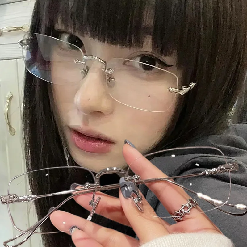 Neue Transparente Randlose Brillen Blaulichtfilter-Brille Modische Rahmenlose Brille für Damen und Herren Silberne Computerbrille