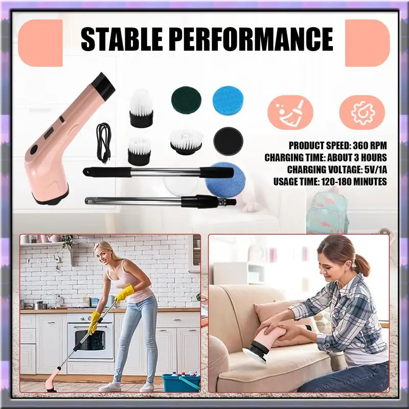 

Durable -Electric Cleaning Scrubber Cordless Powerful Scrub Brush Withadjustable Extension Long Handle Replaceable Brush Heads A