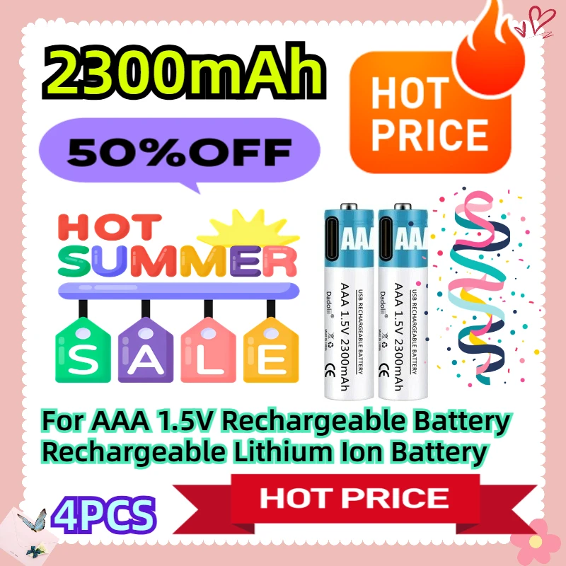 

4PCS For AAA 1.5V Rechargeable Battery 2300mAh Rechargeable Lithium Ion Battery