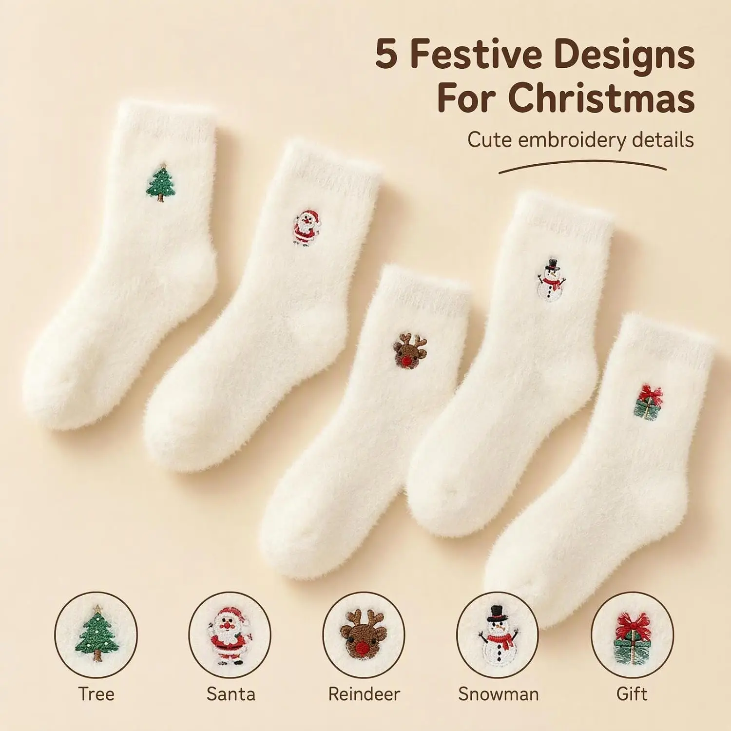 5 Pack Fluffy Warm Fuzzy Socks for Women Cozy Plush Sleeping Slipper Sock