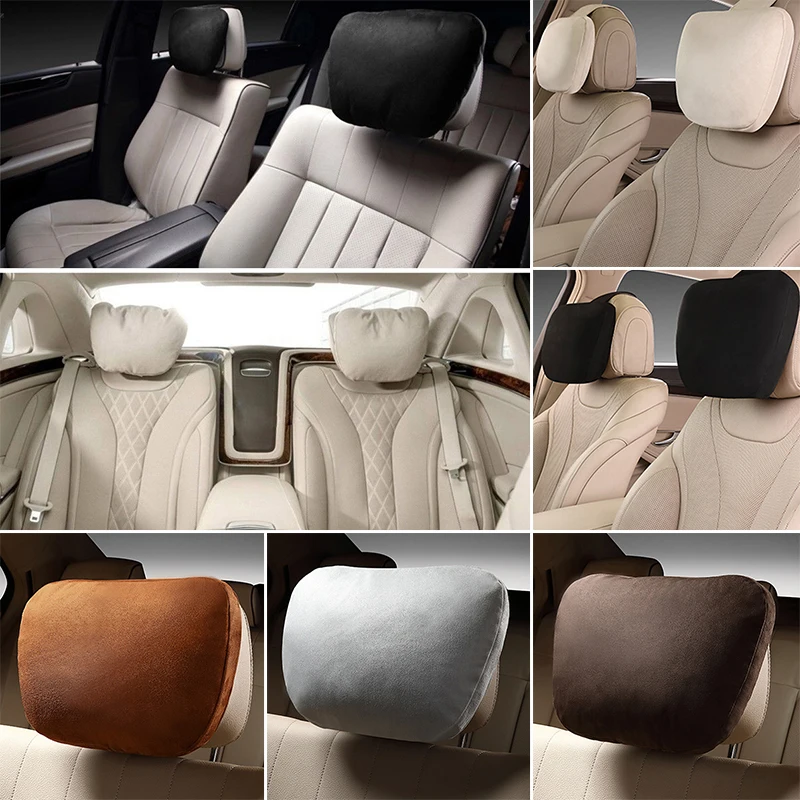 1 Pair 29*19cm Car Headrest Maybach Design S Class Ultra Soft Pillow Suede Fabric For Mercedes Benz Auto Head Back Cushion