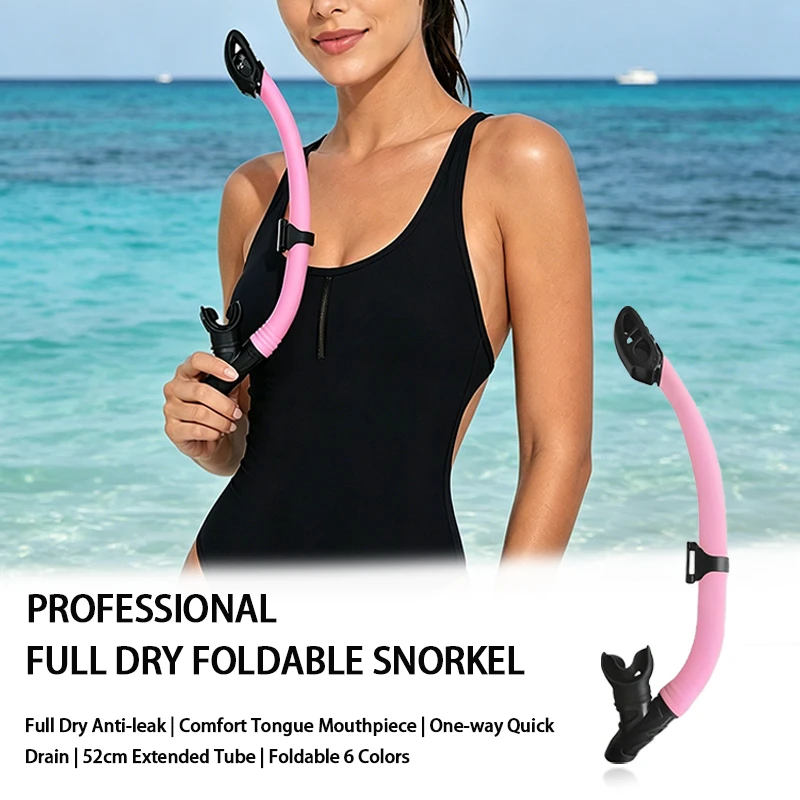

Full Dry Snorkel for Adults, Tongue-Rest Mouthpiece Swimming & Snorkeling Tube, 52cm Extended Training Snorkel with One-Way Drai