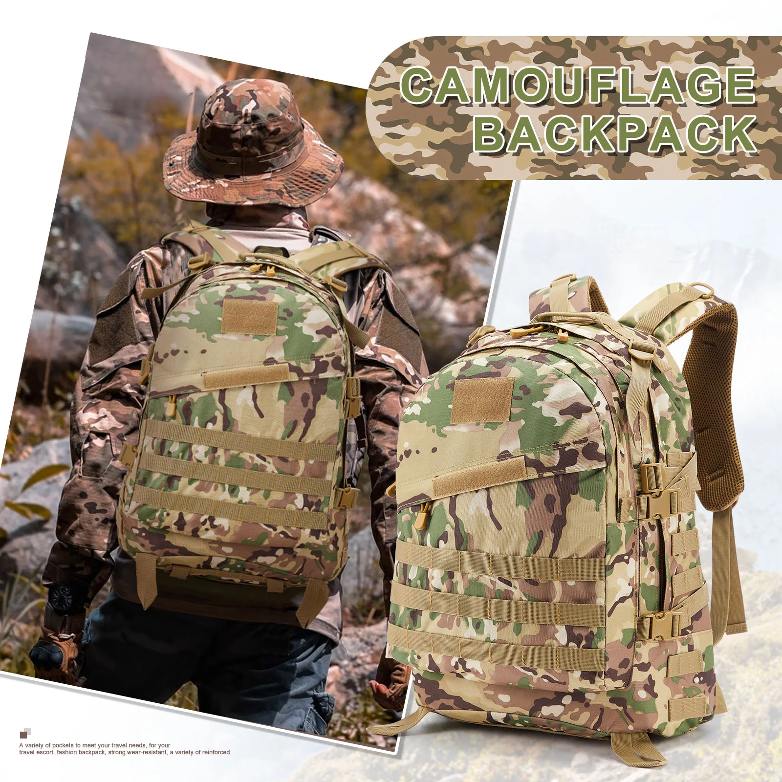 

Classic Tactical Backpack Men Travel Backpack Sports Camouflage Bag Mountaineering Backpack Outdoor Climbing Backpack Fish Bags