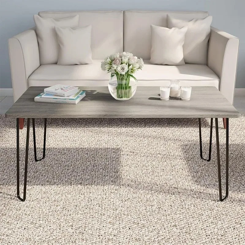 LAVISH HOME Modern Industrial Coffee Table with Hairpin Legs, 41 Inch, Gray