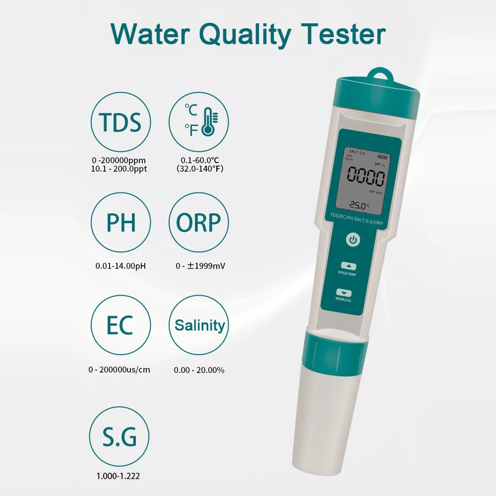 Multifunctional Digital 7 in 1 Water Quality Tester Portable High Accurancy Water Quality Test Pen Water Quality Measurement