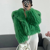 Women's Winter Fur Coat 2023 Socialite Style Navy Collar Encrypted Thickened Fox Fur Stripe Green Short Jackets Daunen Mäntel