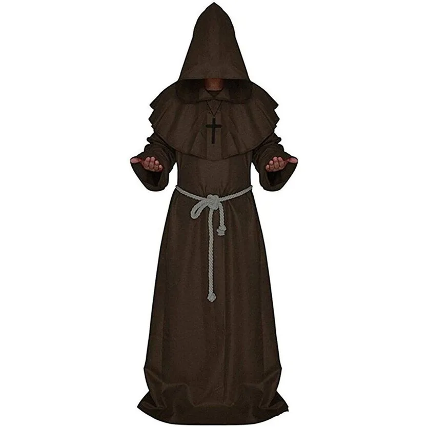 

Halloween Monk Costume Unisex Friar Medieval Hooded Monk Renaissance Priest Robe Costume Cosplay For Adult