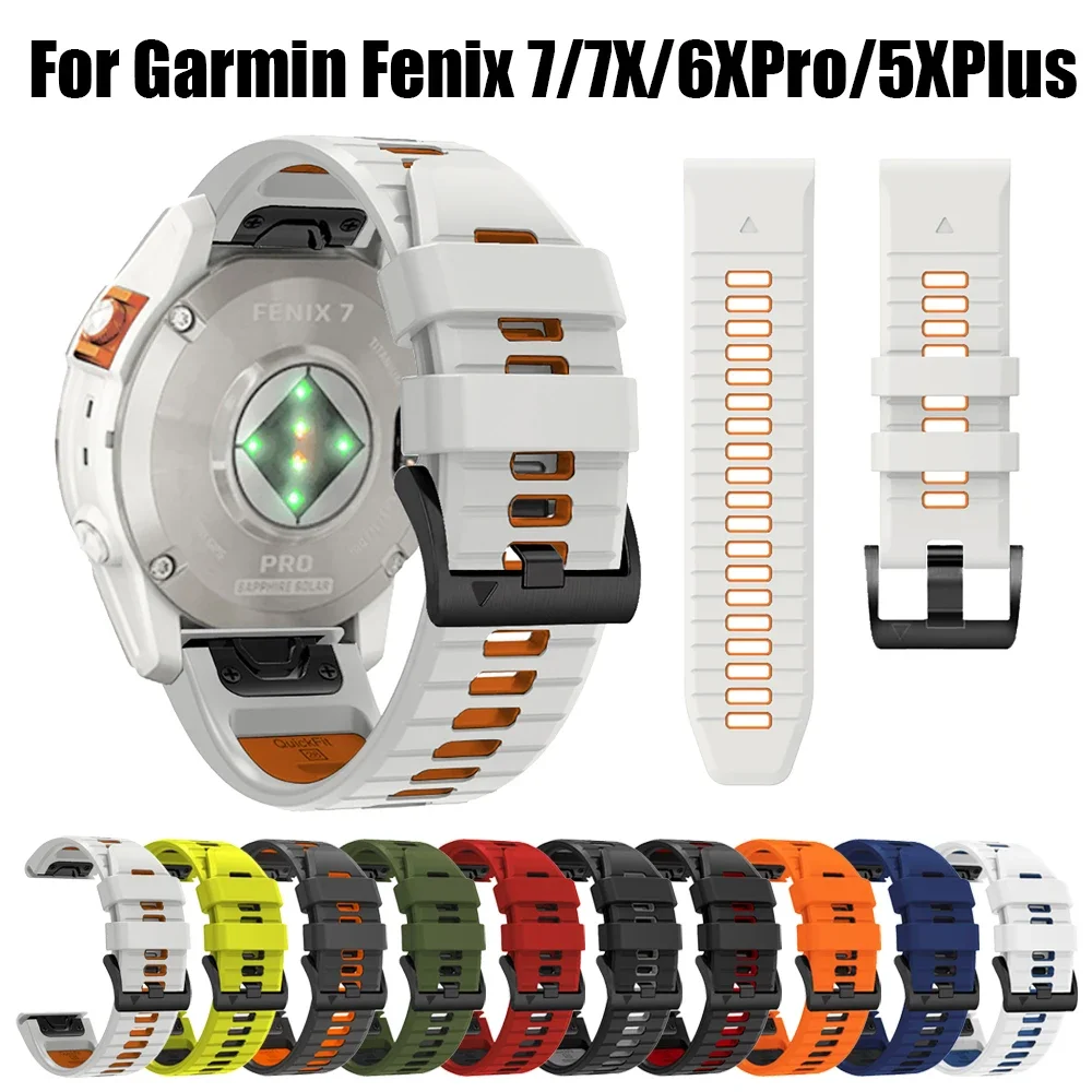 QuickFit 22 mm 26 mm zweifarbiges Silikonarmband für Garmin Fenix 7X 7 6X Pro 5X Plus Epix Pro Gen 2 47 mm 51 mm//TACTIX 7Pro Armband