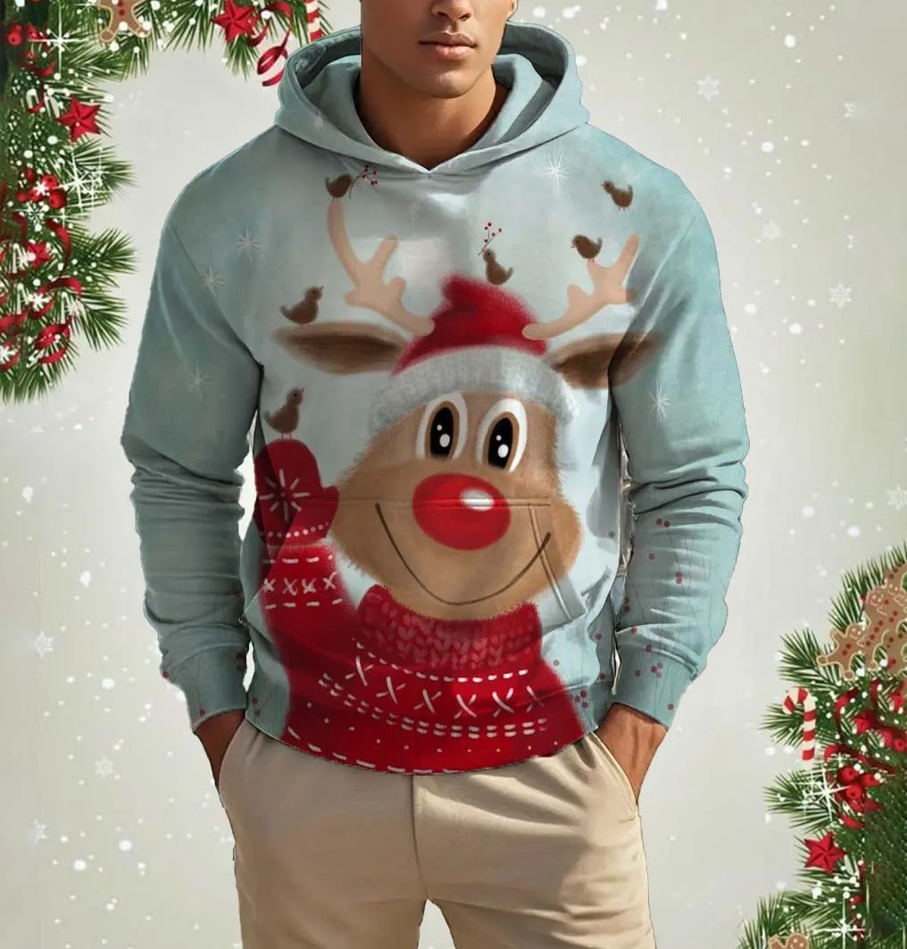 

Christmas Men's Hoodie Santa Claus 3D Print Sweatshirt Autumn Christmas Elk Men's Hooded Pullover Casual Festival Men's Clothing