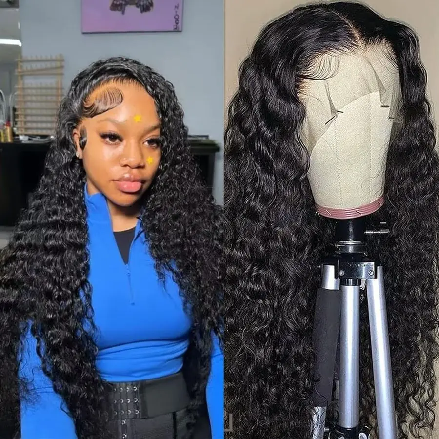 

13x6 Deep Wave Lace Front Wigs Human Hair 22 Inch Deep Curly Human Hair Wig Pre Plucked, 180 Density, Glueless, Deep Curly, Natu