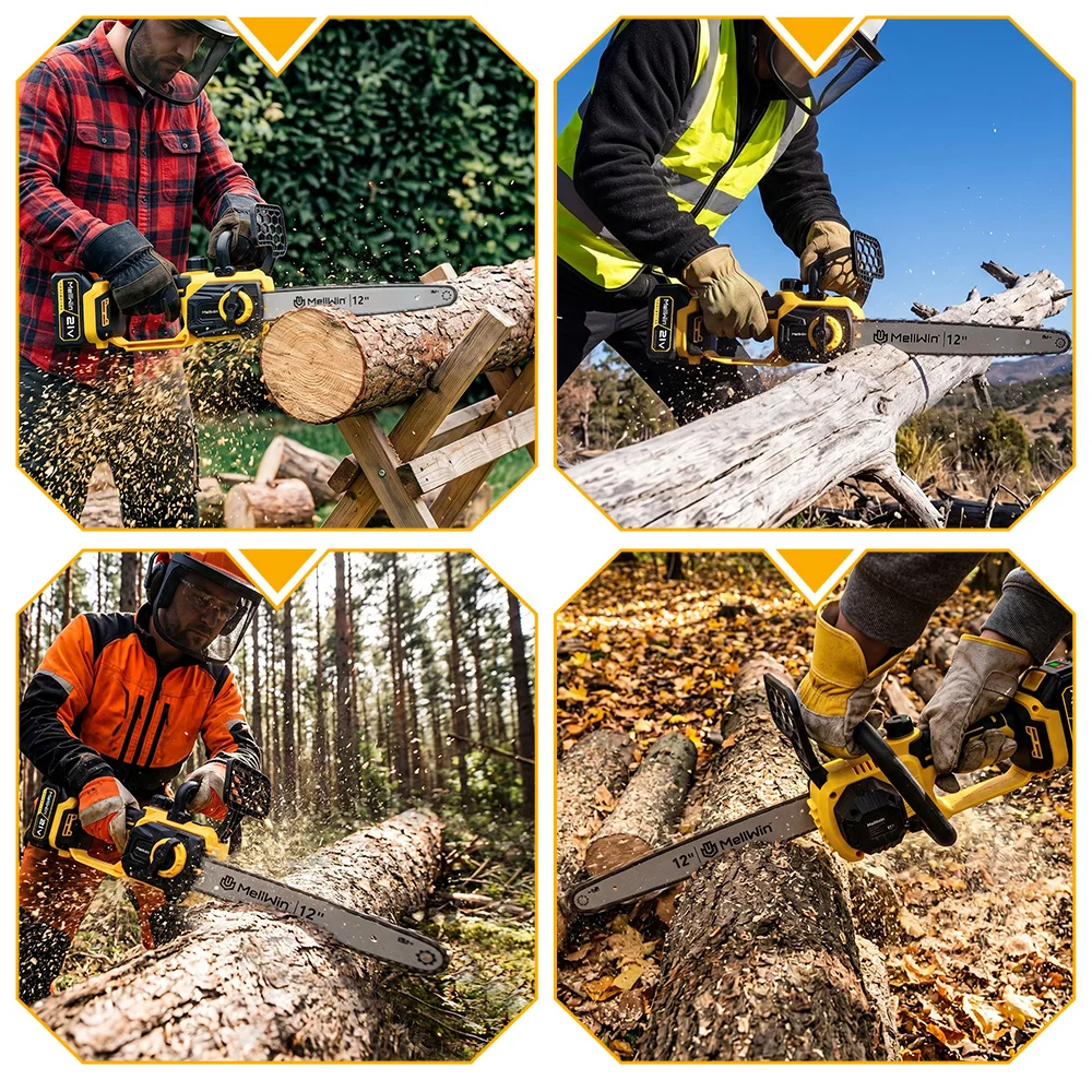 MELLWIN Electric Chain Saw 12 Inch Brushless High Speed Portable Chainsaw Wood Cutting Logging Saw Tool for Makita 18V Battery Pin - Image 2