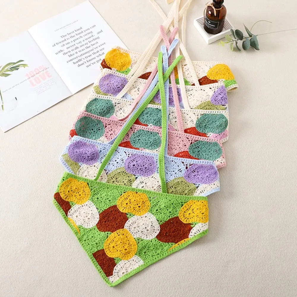 

Gift French Pastoral Style Crochet Headscarf Handmade Hollow Knitted Triangle Scarf Headband Towel