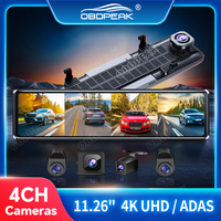 OBDPEAK 4K Dash Cam A8 4-Channel Record 1080P ADAS BSD Car DVR WIFI APP Rear View Mirror Auto Video Camera Ultra HD 24H Parking