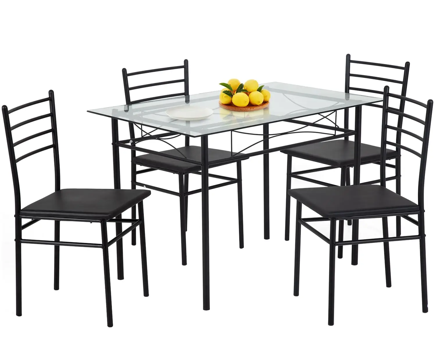 

5-Piece Glass Top Dining Table Set with Metal Legs for 4,Modern Kitchen Room Furniture,Customized