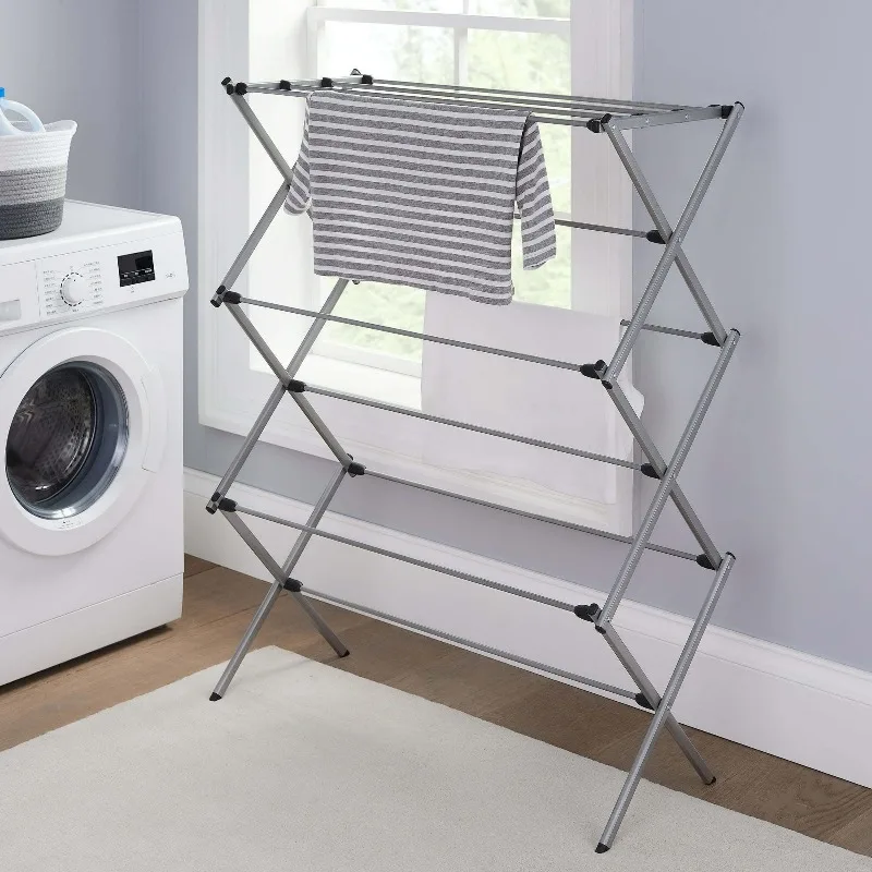 

Oversized Collapsible Steel Clothes Drying Rack Silver Energy-Saving Laundry Dryer for Home Use