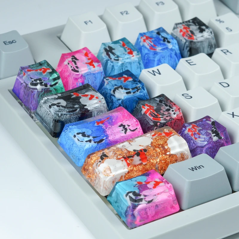 Personalized Translucent Keycaps 1u Resin Glue Drop Multicolor Artisan Keycaps for Mechanical Keyboard Replace ESC Key