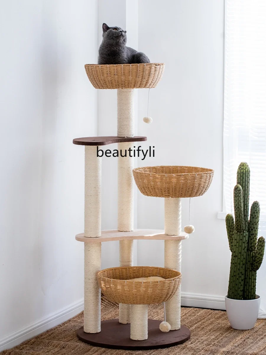 Cat Climbing Frame Woven Nest Tree Integrated Sisal Multi-Layer Scratching Pole Jumping Platform Easy to Care