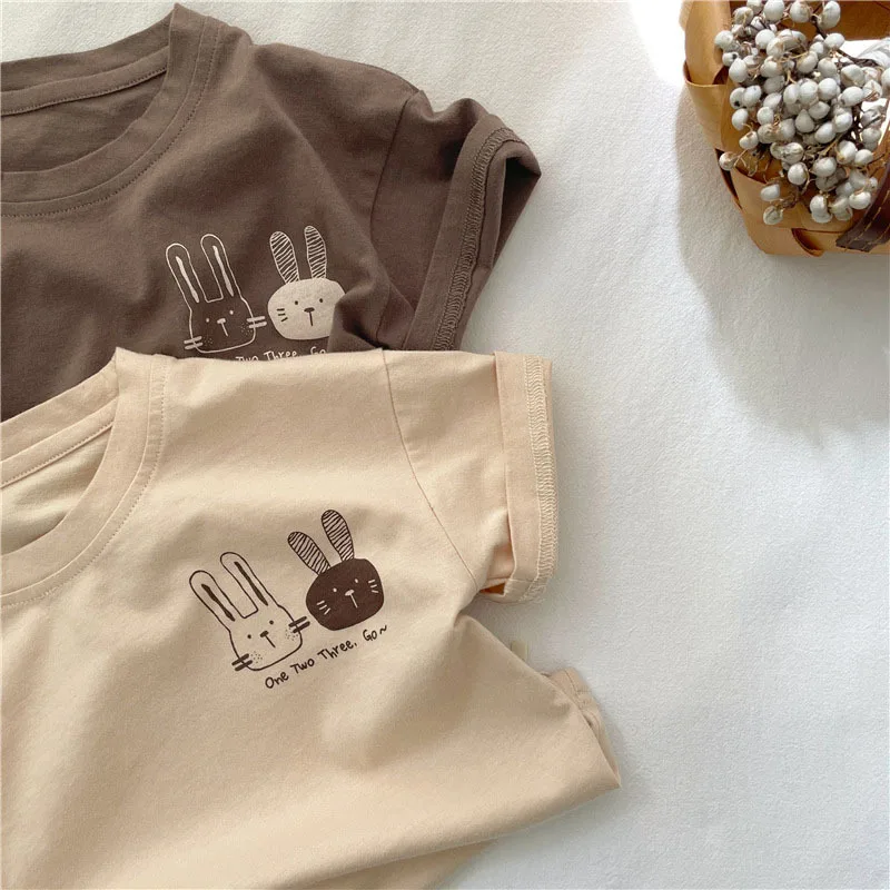 Boys T-shirt Summer Edition Children Short Sleeve T-shirt 3-10 Year Old Girls Cotton Round Neck Top Boys Cute Rabbit Sports Top