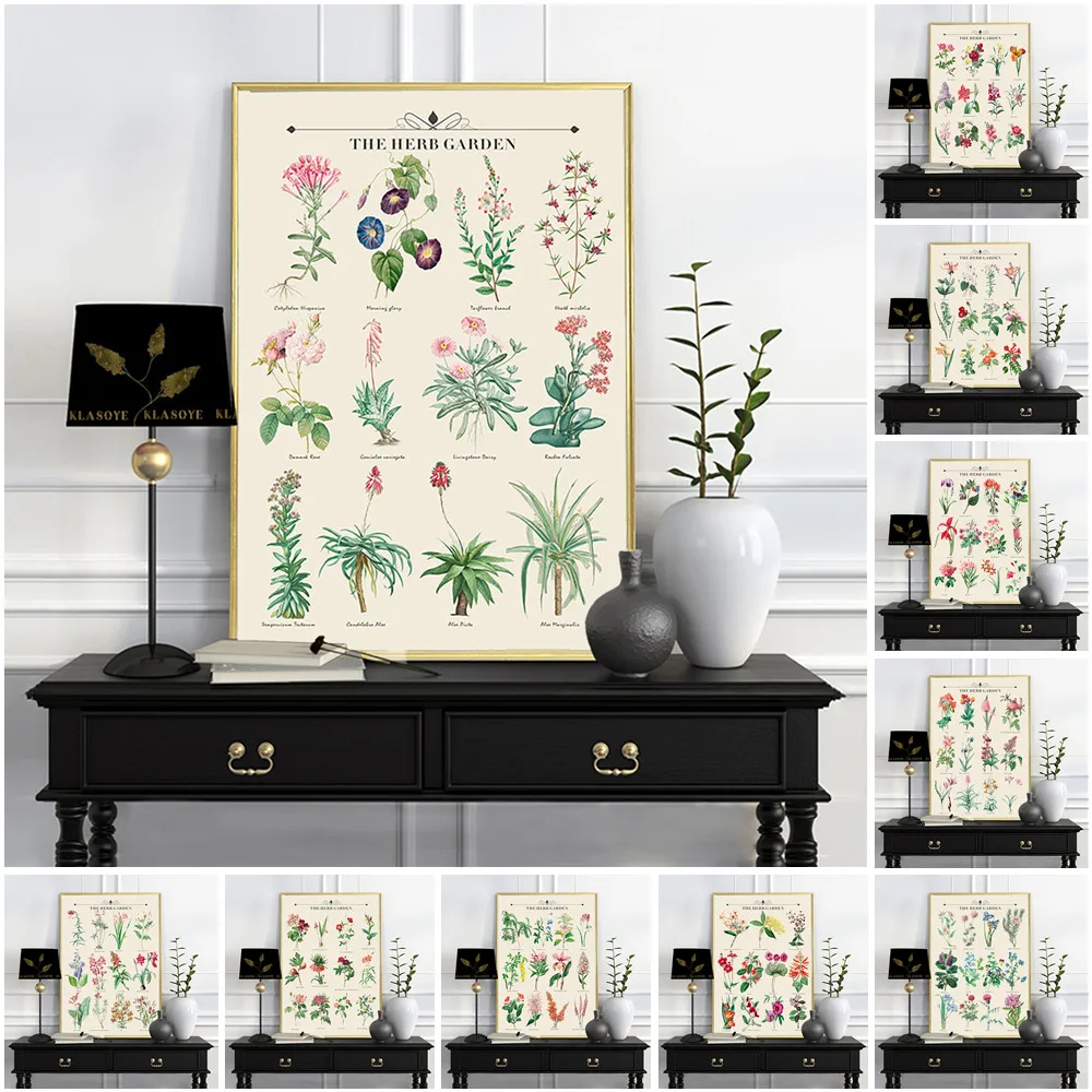 Herb Garden Exhibition Vintage Poster Botanical Wild Flower Art Print Wall Picture Study Room Home Decor Canvas Painting Gift