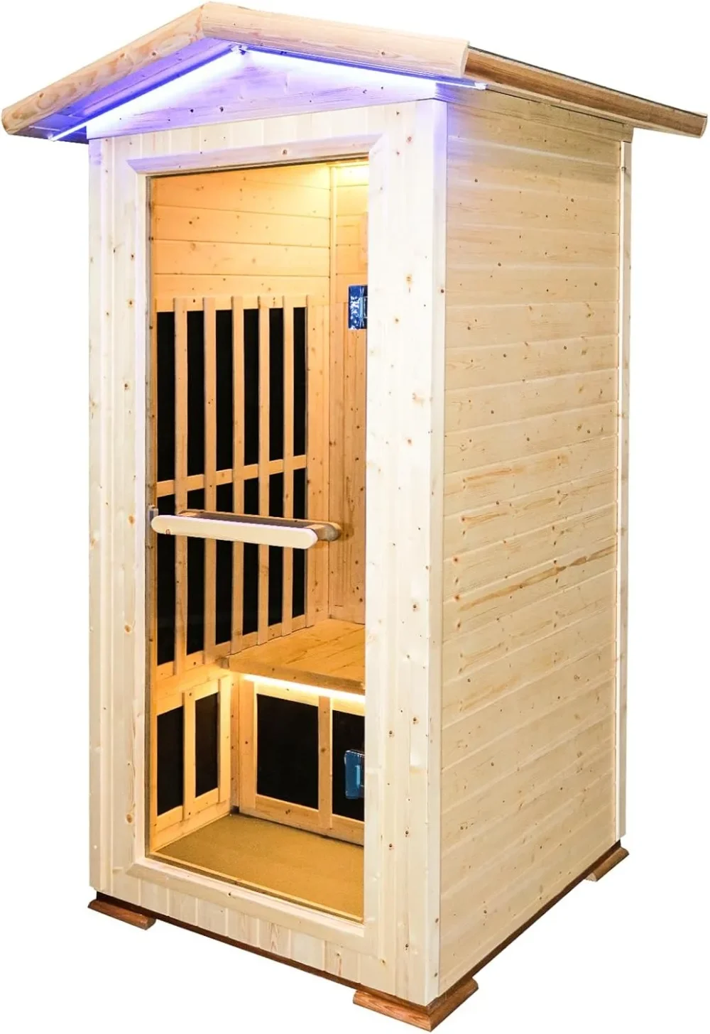 Sauna doméstica de infrarrojos lejanos de 1300W, Sauna canadiense de madera de abeto para exteriores con 7 placas de calefacción, 1 persona