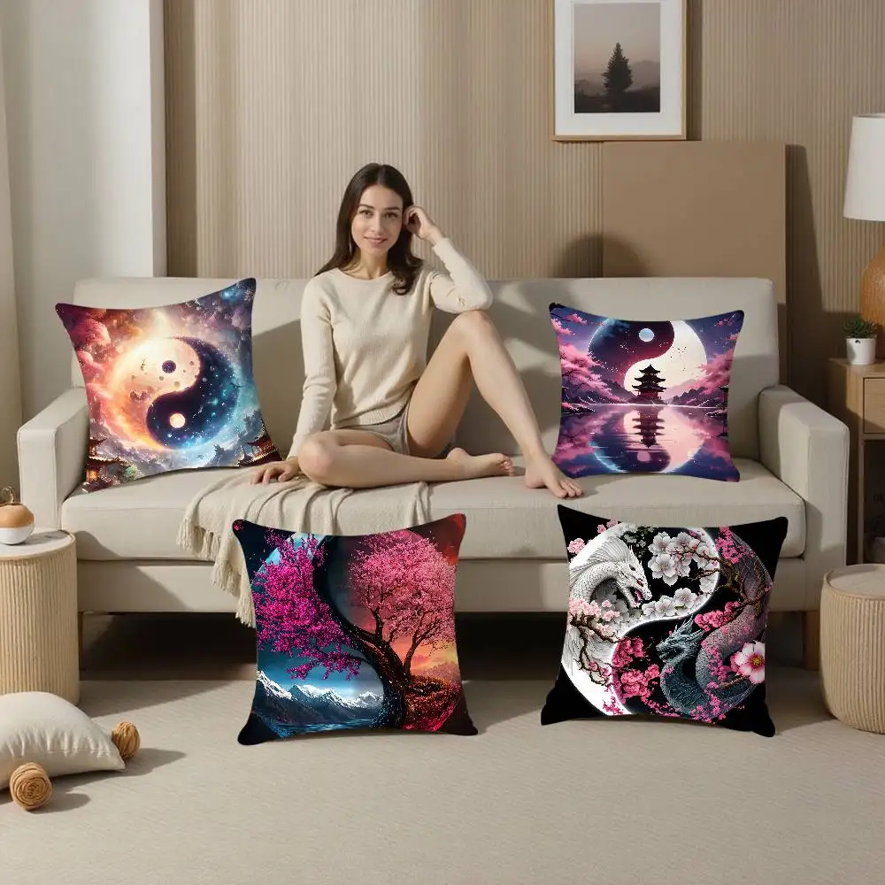 Cherry Blossom Yin Yang Pillow Case Plush Fabric Soft Pillowcase Double Sided Print Cushion Cover Household Gifts