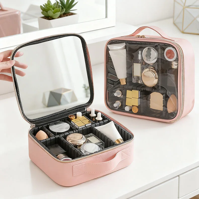 

Новый чехол для макияжа из искусственной кожи, женский прозрачный ПВХ косметичка для путешествий, женский ящик для инструментов для красоты ногтей, женская косметичка