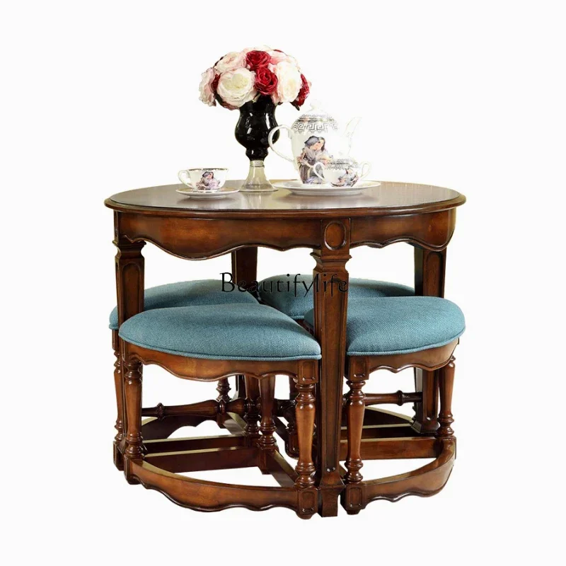 

LJYAmerican Style Solid Wood Round Coffee Table for Living Room, Small Round Coffee Table for Discussion, European Style