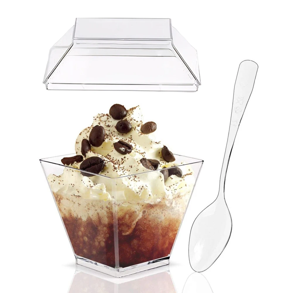 

50/100 Pack 60ml Clear Yogurt Parfait Cups with Lids and Spoons Appetizer Cups Parfait Cups for Mousse Puddings Ice Cream Fruit