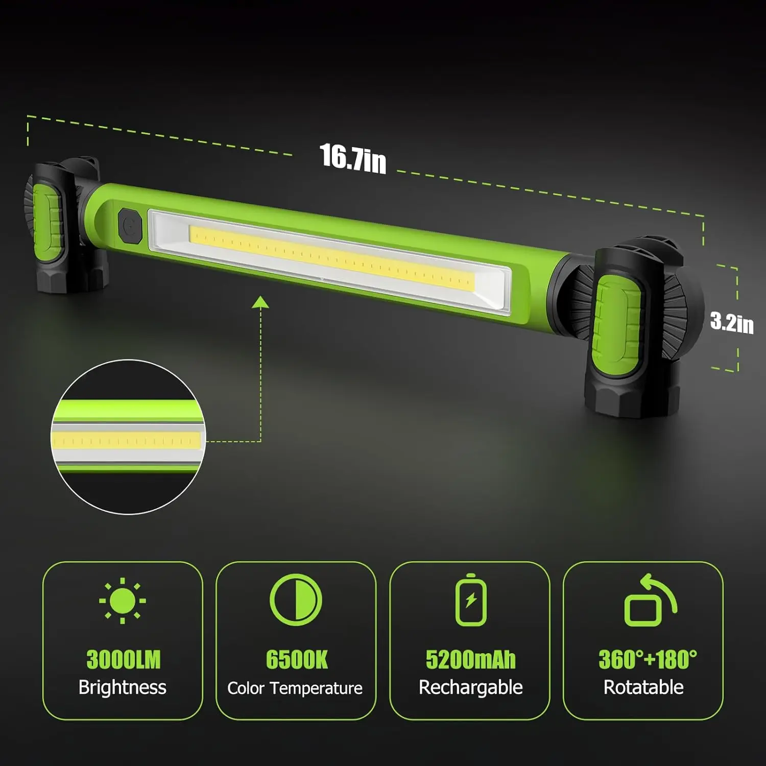 

Набор из 2 перезаряжаемых светодиодных рабочих фонарей, 3000 лм, портативный магнитный светильник с крючками и функцией SOS-фонарика