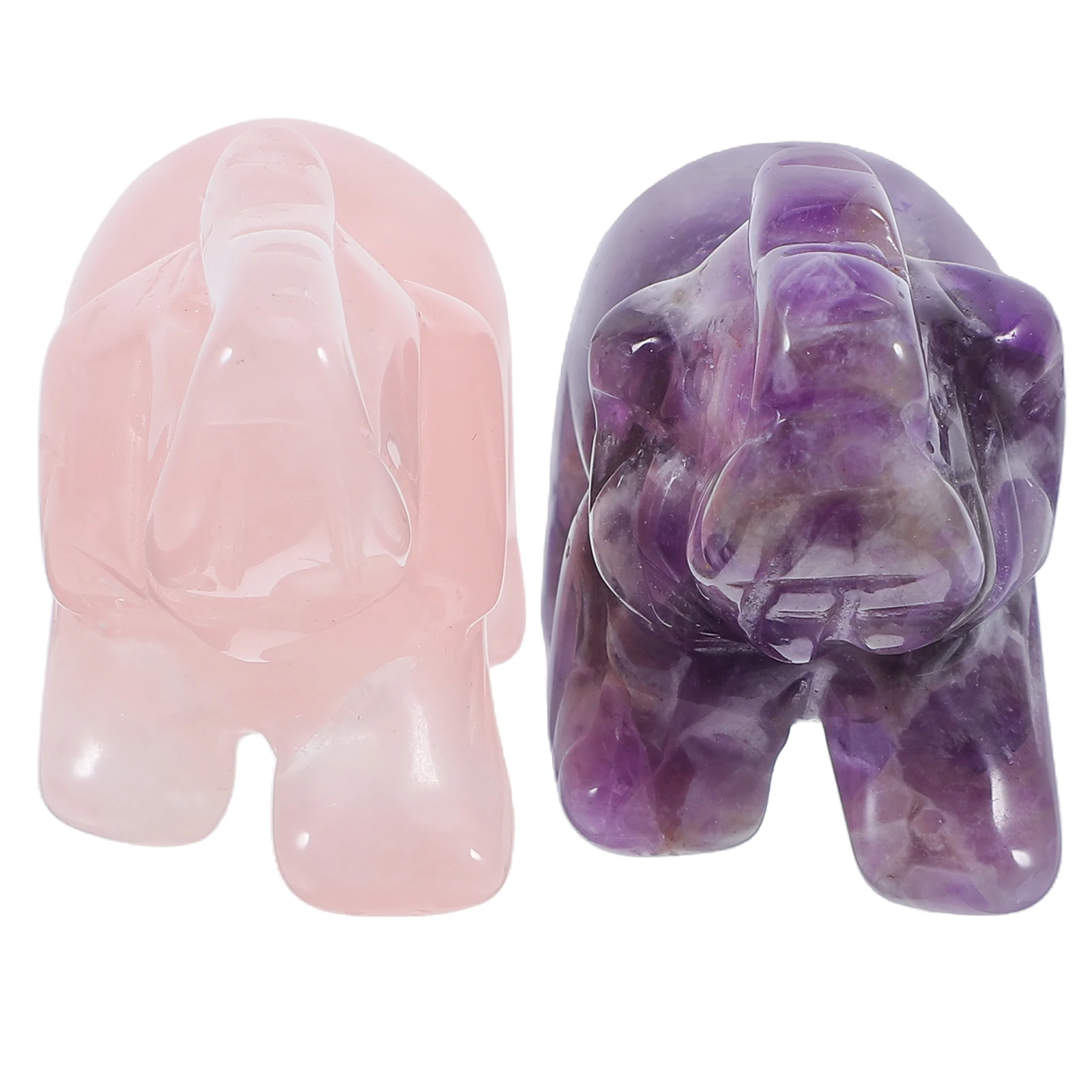 

2Pcs Crystal Elephant Statue Natural Carved Decor Clear Animal Sculpture Home Office Luxury Gift Desk Model